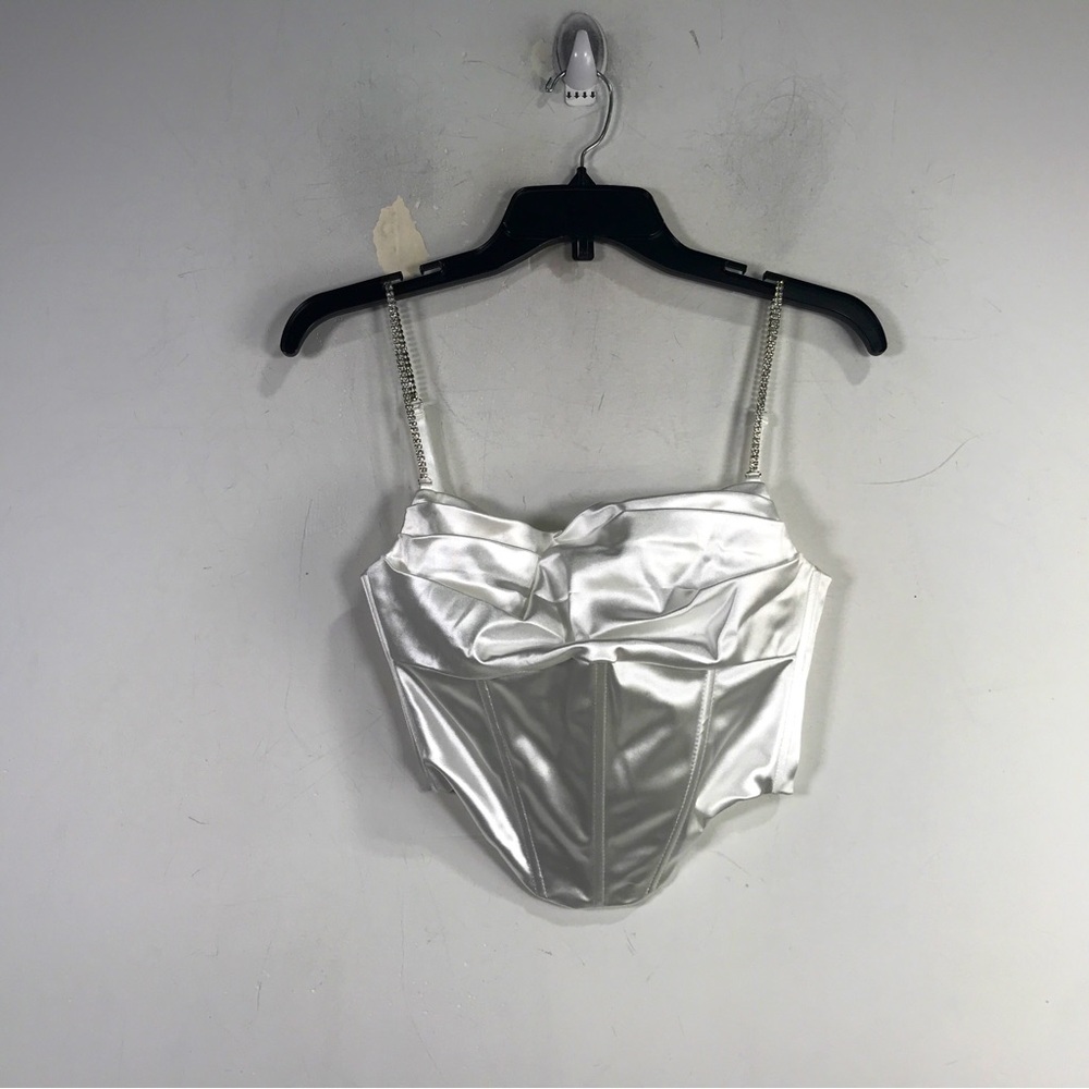 Diamante Satin Corset Top, Women's Size S - White